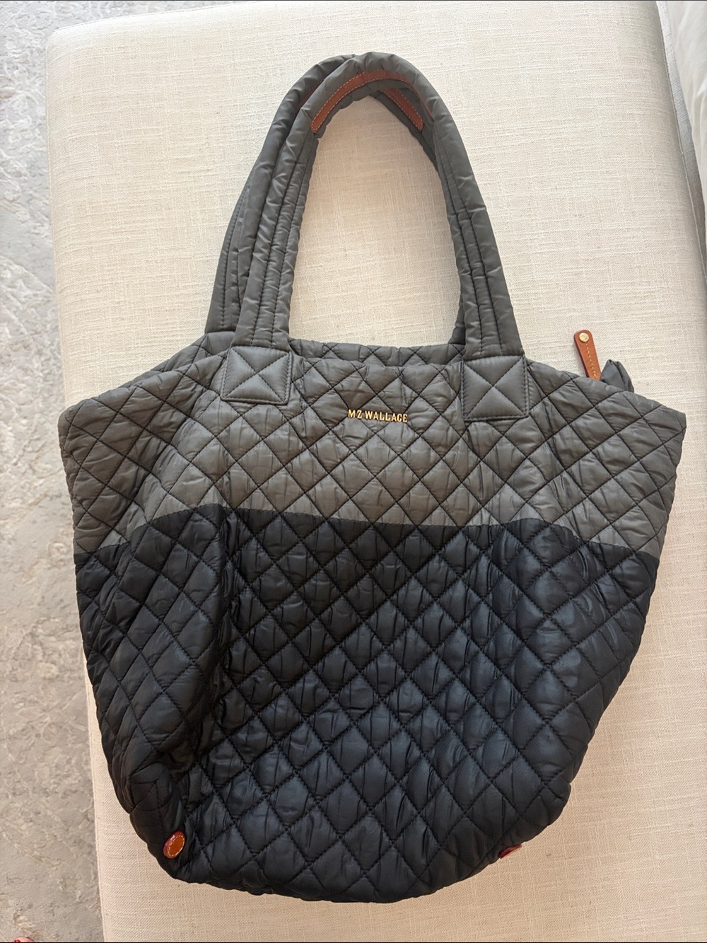 MZ Wallace Two-Tone Quilted Black and Gray Tote